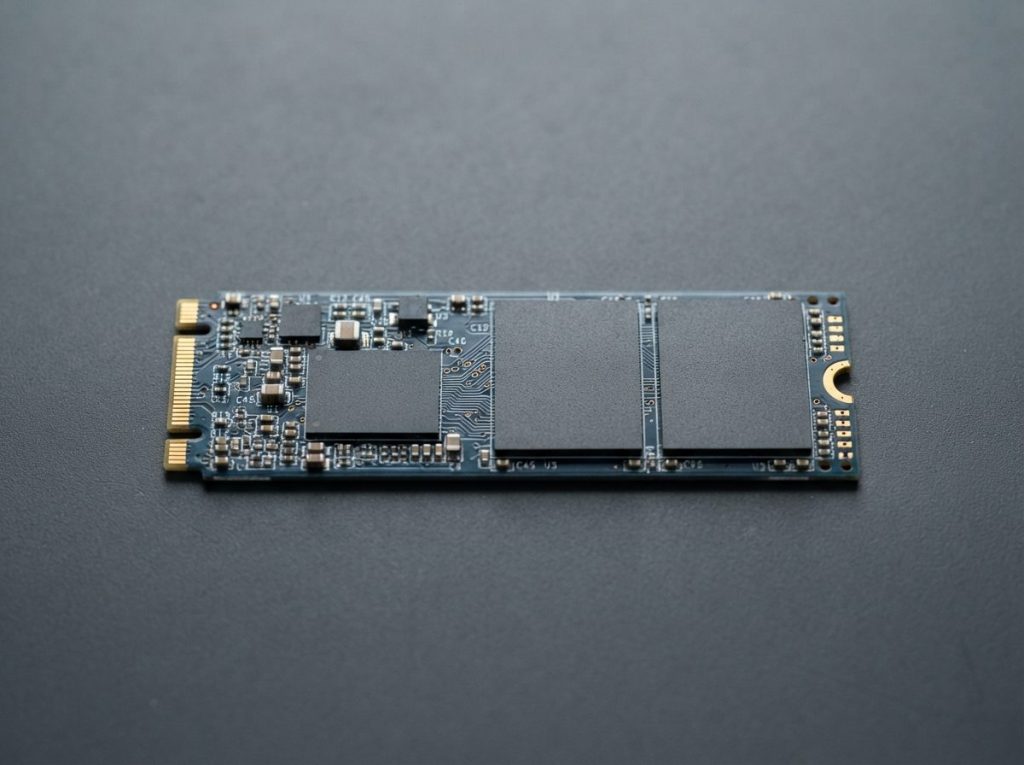 Bare M.2 NVMe SSD board showing the controller and NAND chips that can cause an SSD not to show up