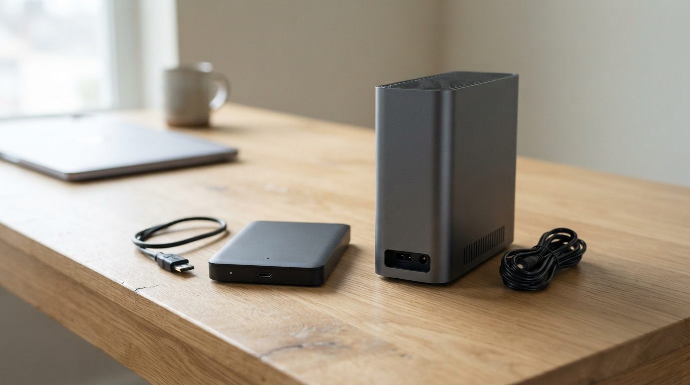 Portable and desktop WD-style external hard drives with USB cables on a desk, not showing up on a computer